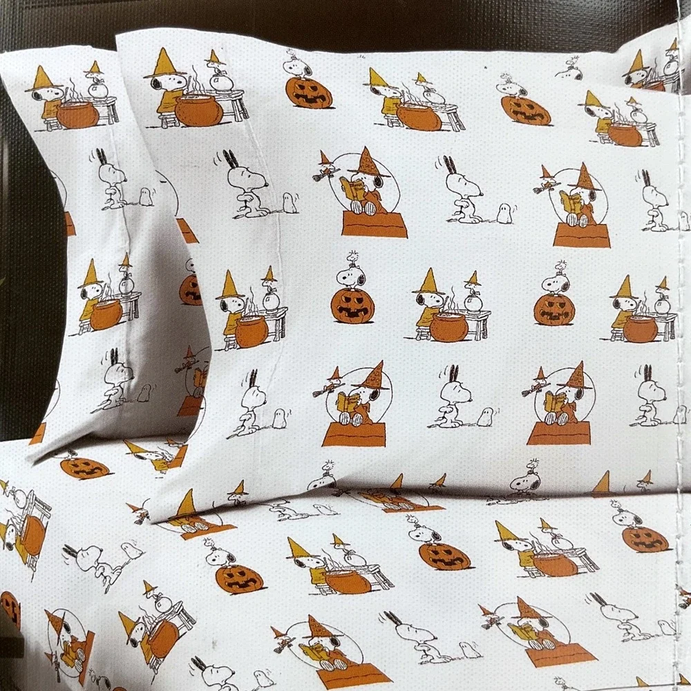 Peanuts Snoopy Halloween Queen Sheet Set Berkshire Blanket Wizard Pumpkin 4pc